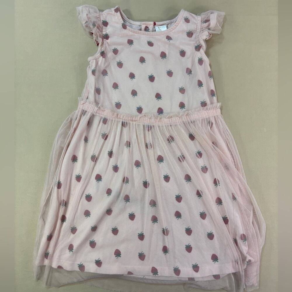 Hanna Andersson Girls Light Pink Strawberry Tulle Dress Size 8